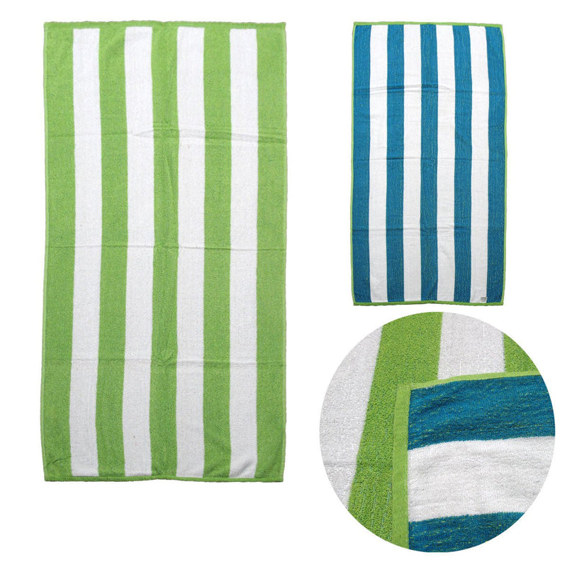 Set of 2 Reversible Cabana Striped Towels Lime/Blue Payday Deals