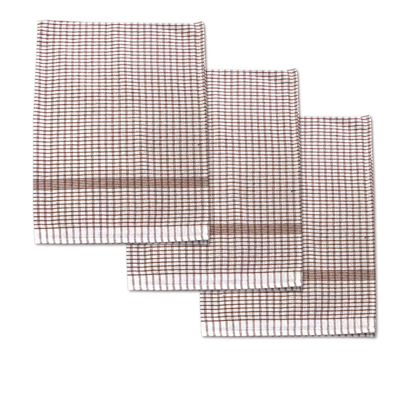 Set of 3 Jumbo Cotton Checkered Tea Towels 60 x 90 cm Brown Payday Deals