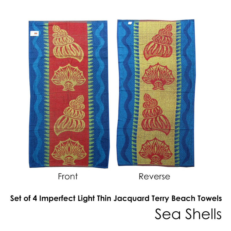 Set of 4 Imperfect Jacquard Terry Beach Towels Sea Shells Payday Deals