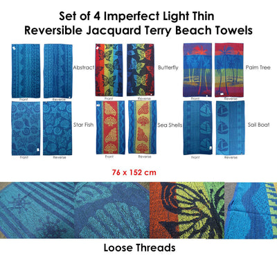 Set of 4 Imperfect Jacquard Terry Beach Towels Sea Shells Payday Deals
