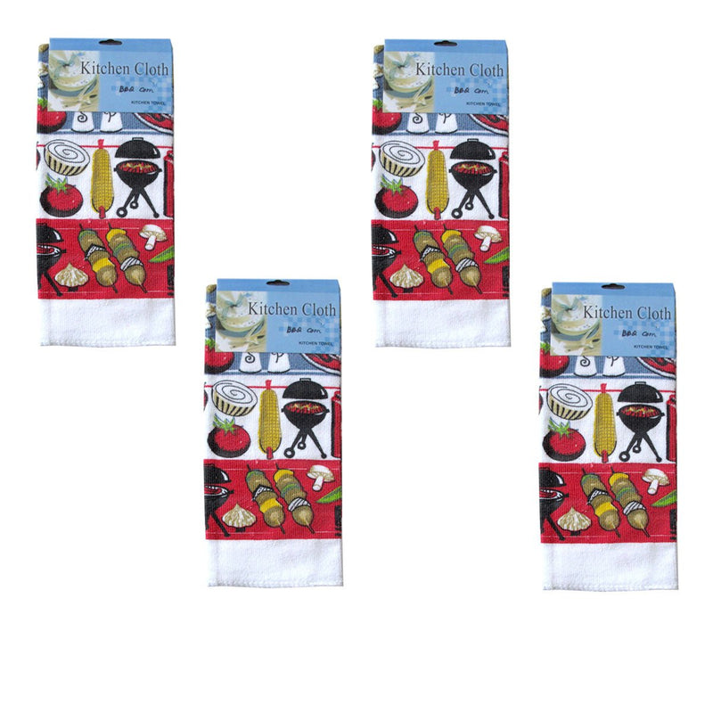 Set of 4 Microfibre Printed Tea Towels BBQ Corn Payday Deals