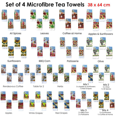 Set of 4 Microfibre Printed Tea Towels BBQ Corn Payday Deals