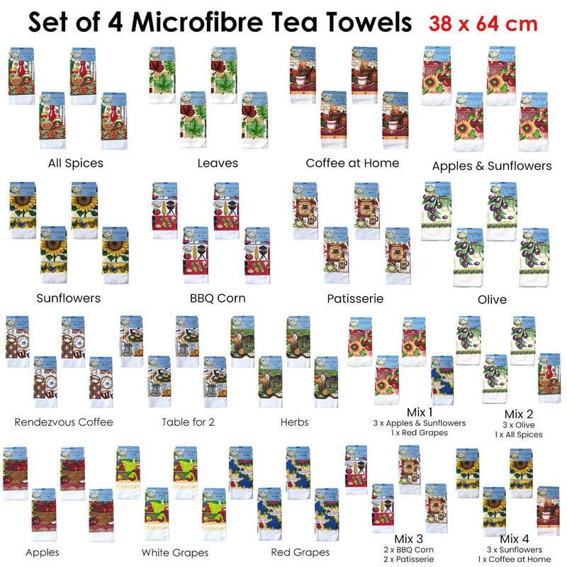 Set of 4 Microfibre Printed Tea Towels BBQ Corn Payday Deals