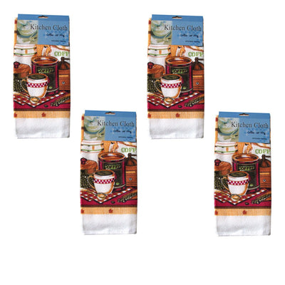 Set of 4 Microfibre Printed Tea Towels Coffee at Home