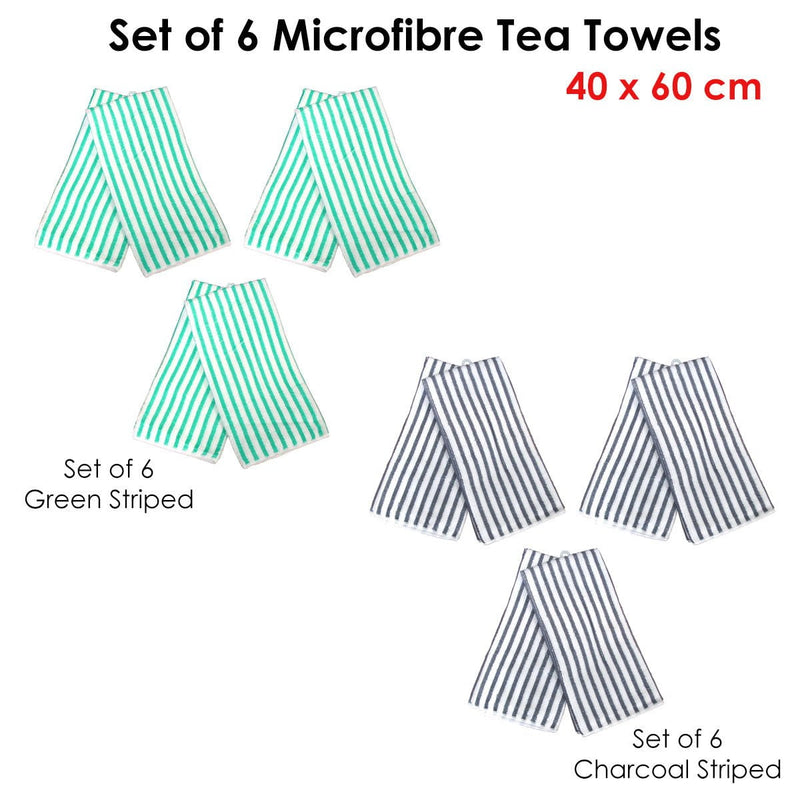 Set of 6 Microfibre Striped Tea Towels Charcoal Payday Deals