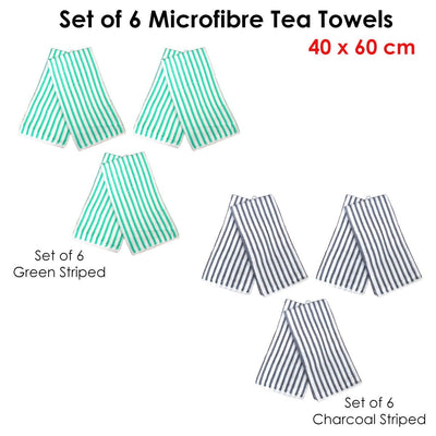 Set of 6 Microfibre Striped Tea Towels Green Payday Deals