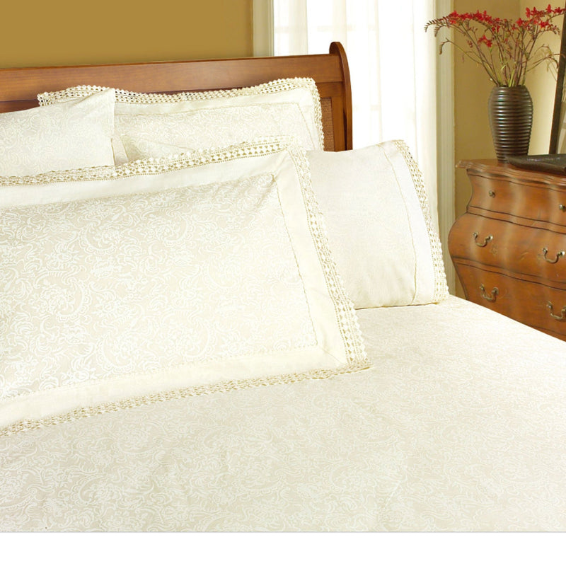 Shangri La Microfibre Machine Lace Sheet Set Cream King Payday Deals