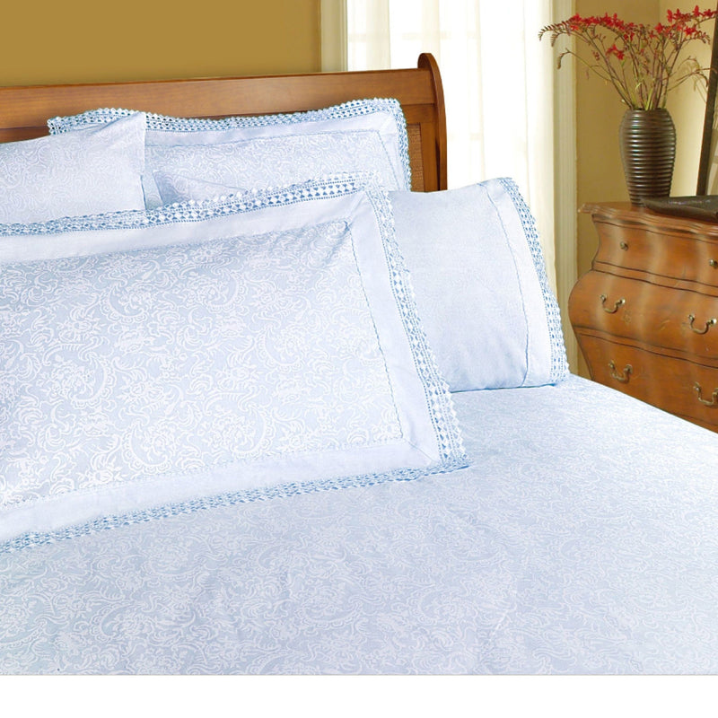 Shangri La Microfibre Machine Lace Sheet Set Ice Blue King Payday Deals