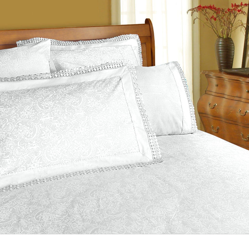 Shangri La Microfibre Machine Lace Sheet Set White King Payday Deals