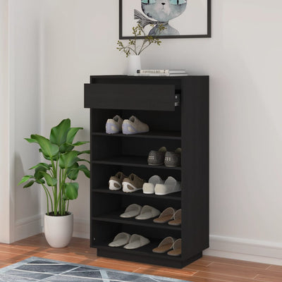 Shoe Cabinet Black 60x34x105 cm Solid Wood Pine Payday Deals