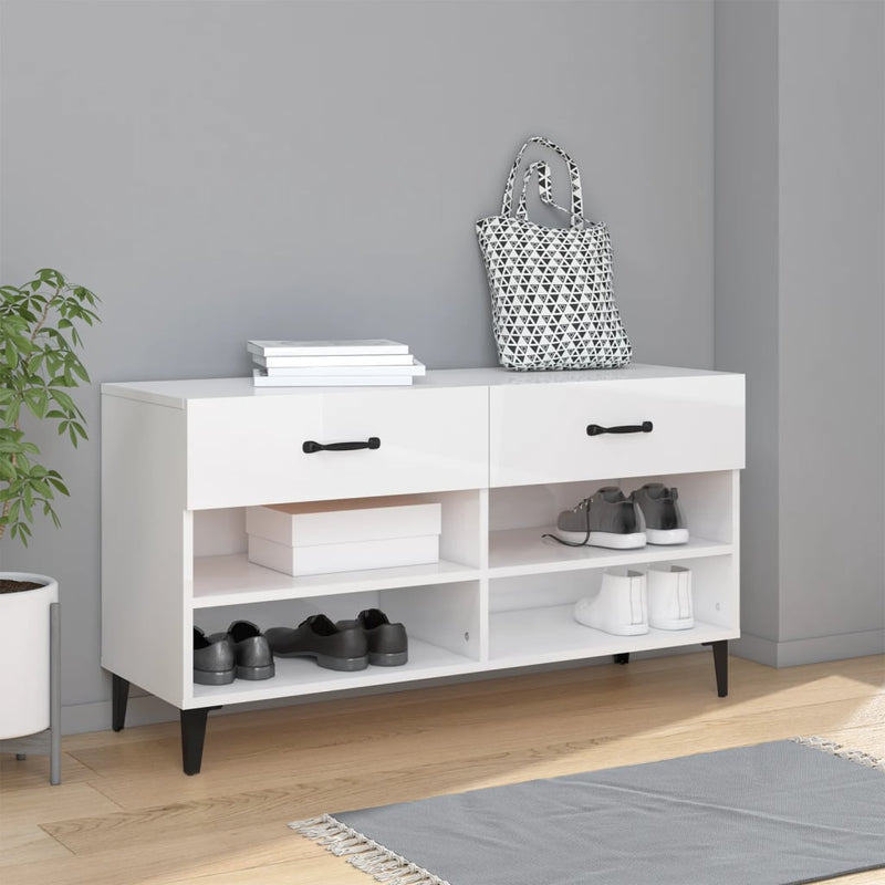 Shoe Cabinet High Gloss White 102x35x55 cm Engineered Wood Payday Deals