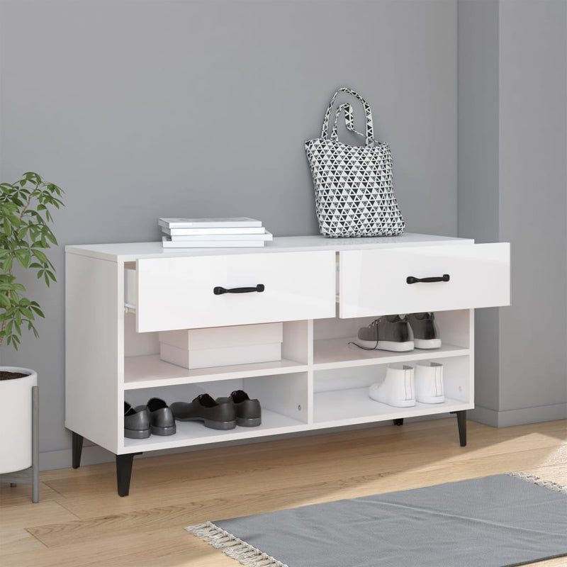 Shoe Cabinet High Gloss White 102x35x55 cm Engineered Wood Payday Deals