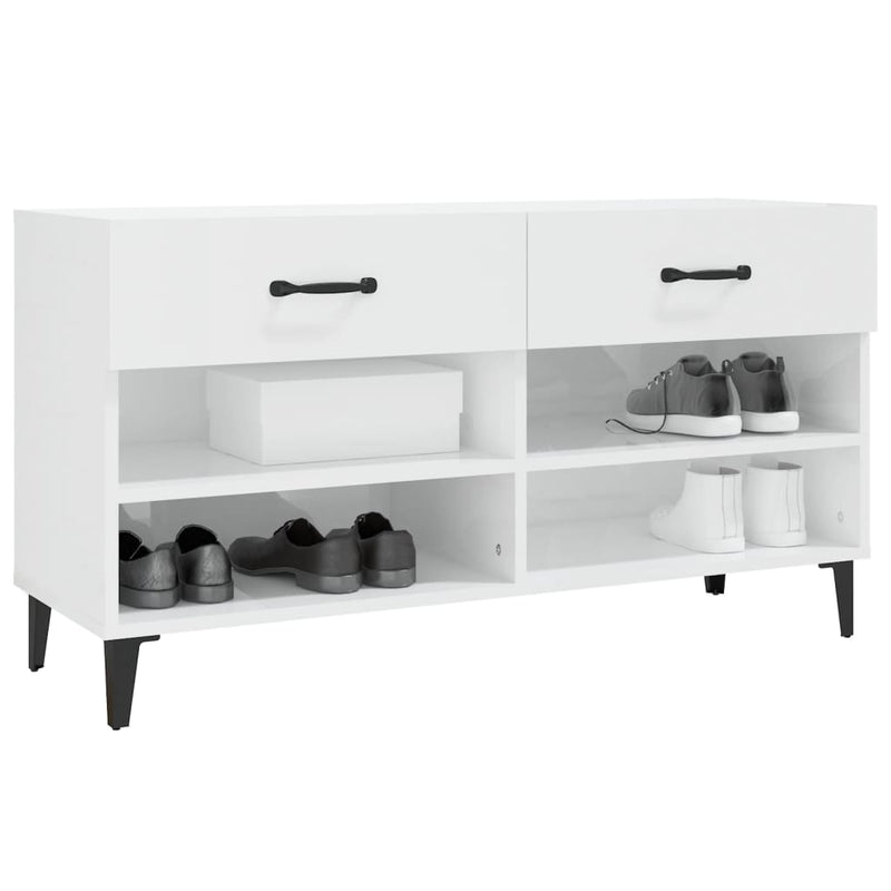 Shoe Cabinet High Gloss White 102x35x55 cm Engineered Wood Payday Deals