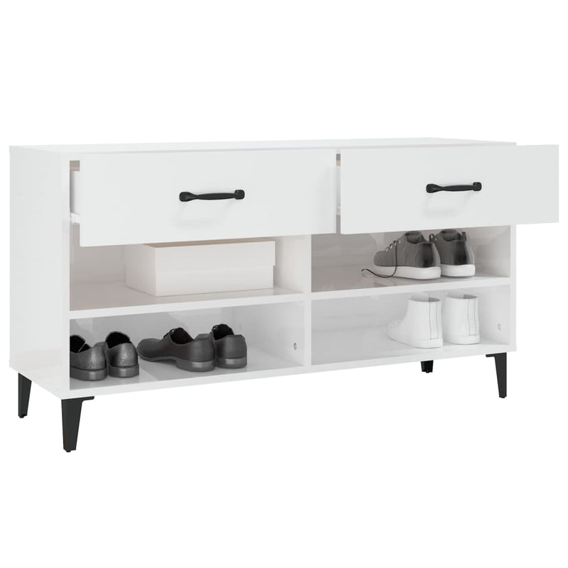 Shoe Cabinet High Gloss White 102x35x55 cm Engineered Wood Payday Deals