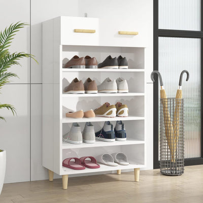 Shoe Cabinet High Gloss White 60x35x105 cm Engineered Wood Payday Deals