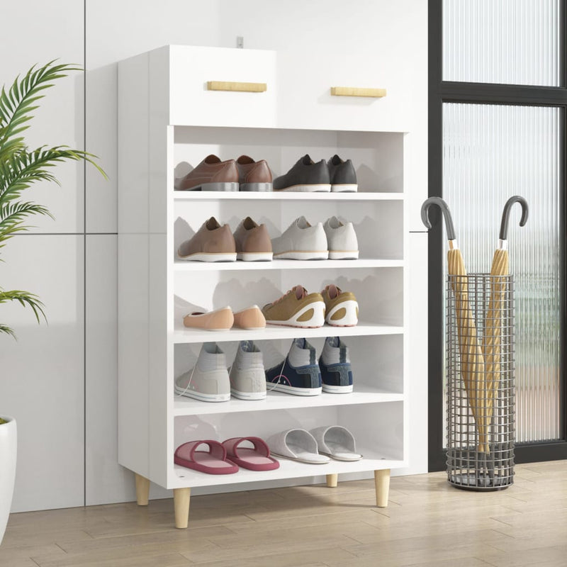Shoe Cabinet High Gloss White 60x35x105 cm Engineered Wood Payday Deals