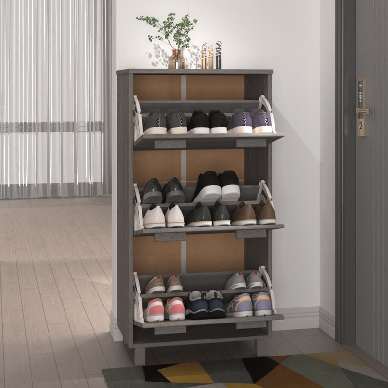 Shoe Cabinet Light Grey 59.5x35x117 cm Solid Wood Pine Payday Deals