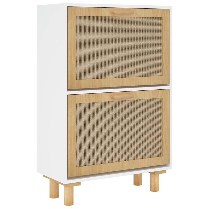 Shoe Cabinet White 52x25x80 cm Engineered Wood and Natural Rattan Payday Deals