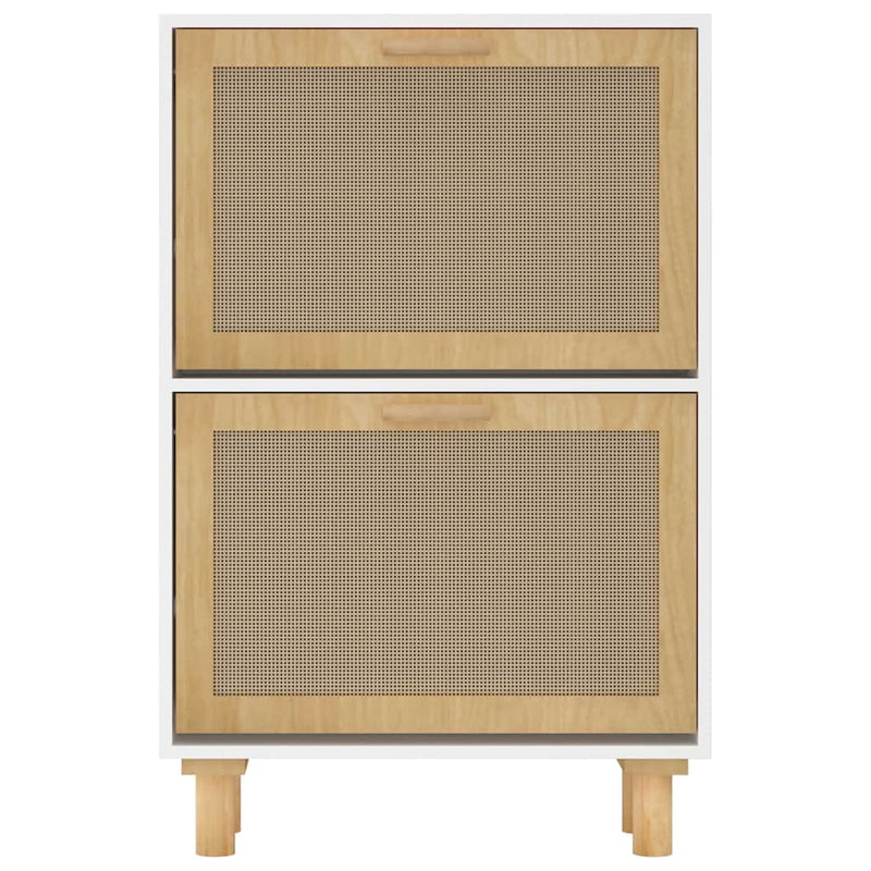 Shoe Cabinet White 52x25x80 cm Engineered Wood and Natural Rattan Payday Deals