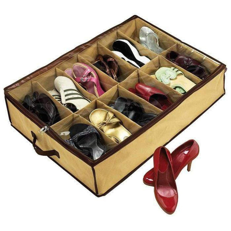 Shoe Organiser 12 Pair Under Bed Storage Zippered Breathable Wardrobe Closet Bag Payday Deals