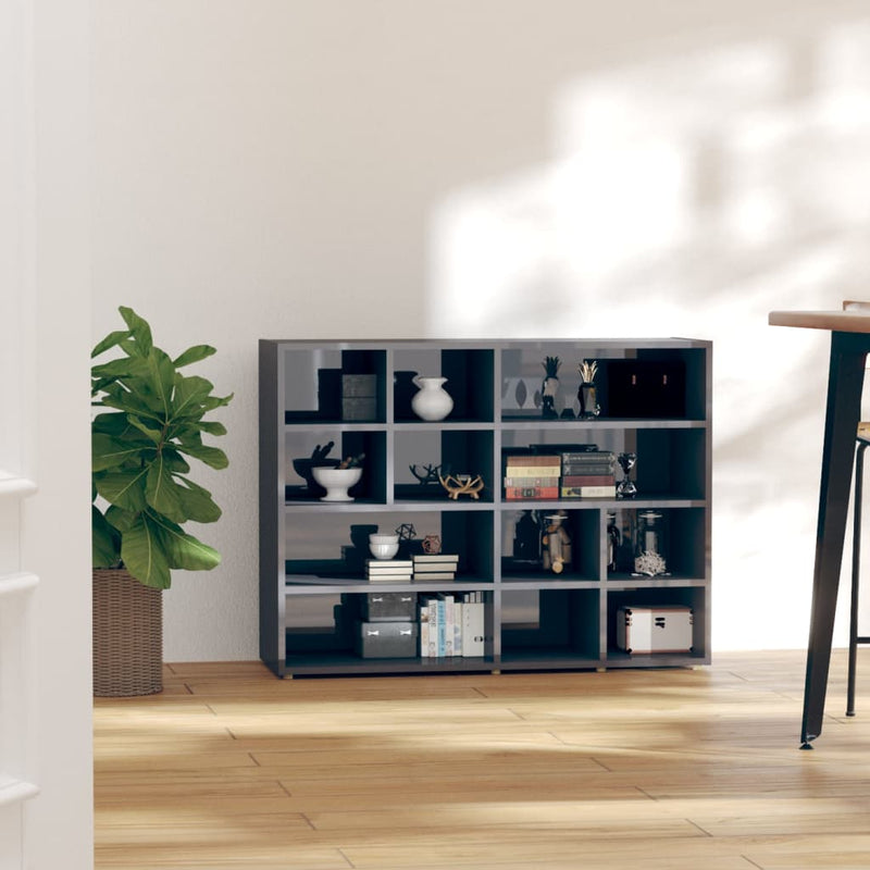 Side Cabinet High Gloss Grey 97x32x72 cm Engineered Wood Payday Deals