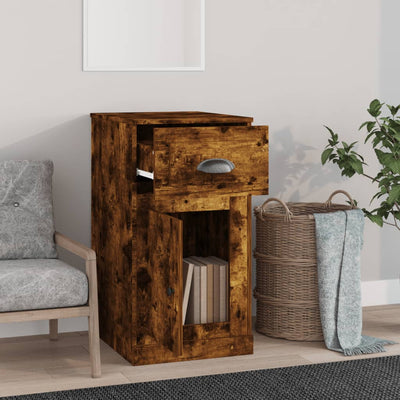Side Cabinet with Drawer Smoked Oak 40x50x75 cm Engineered Wood Payday Deals