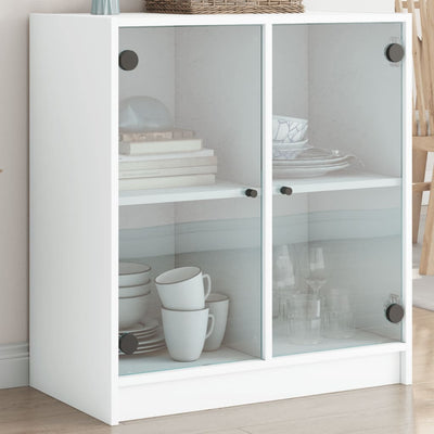 Side Cabinet with Glass Doors White 68x37x75.5 cm Payday Deals