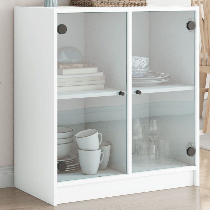 Side Cabinet with Glass Doors White 68x37x75.5 cm Payday Deals