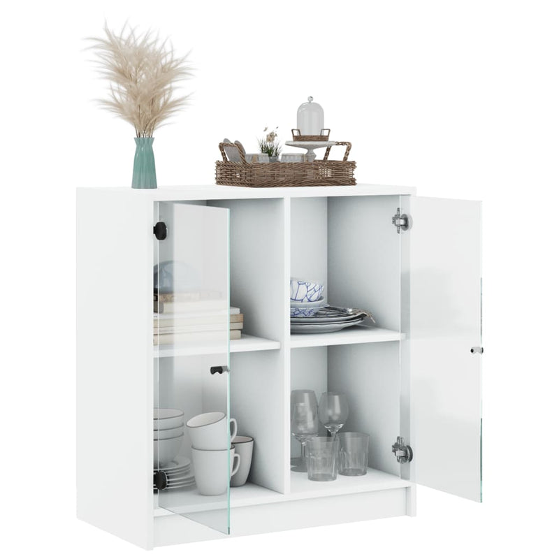 Side Cabinet with Glass Doors White 68x37x75.5 cm Payday Deals