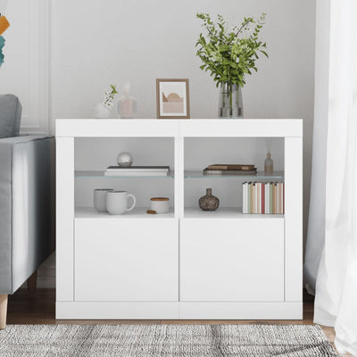 Side Cabinets with LED Lights 2 pcs White Engineered Wood Payday Deals