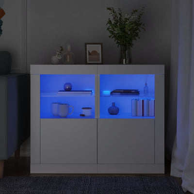 Side Cabinets with LED Lights 2 pcs White Engineered Wood