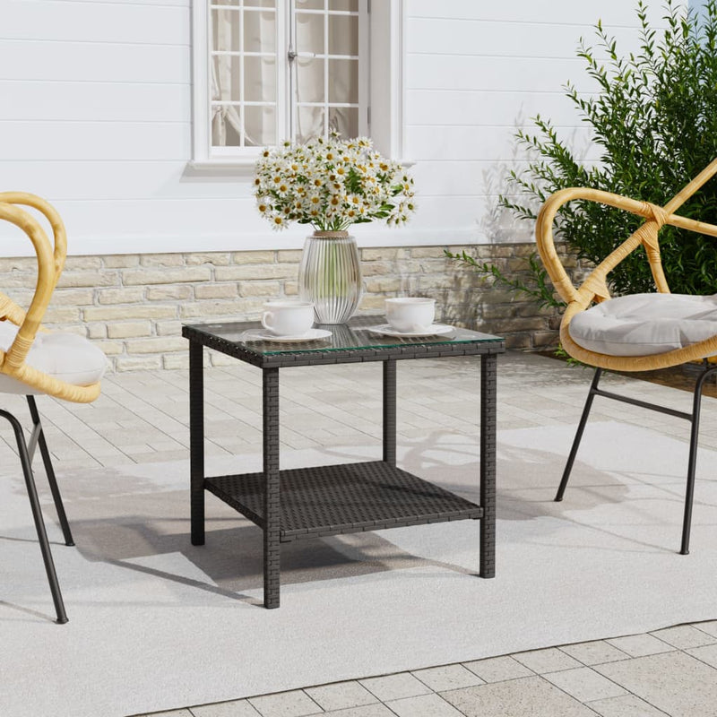 Side Table Black 45x45x45 cm Poly Rattan and Tempered Glass Payday Deals