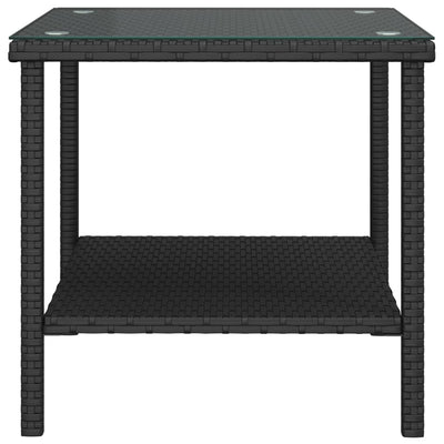 Side Table Black 45x45x45 cm Poly Rattan and Tempered Glass Payday Deals