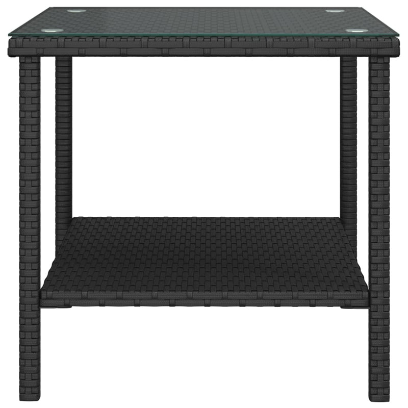 Side Table Black 45x45x45 cm Poly Rattan and Tempered Glass Payday Deals