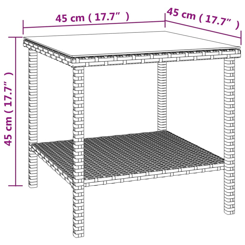 Side Table Black 45x45x45 cm Poly Rattan and Tempered Glass Payday Deals