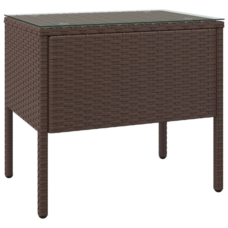 Side Table Brown 53x37x48 cm Poly Rattan and Tempered Glass Payday Deals