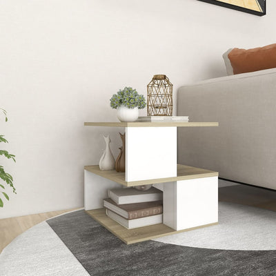Side Table Sonoma Oak and White 40x40x40 cm Chipboard Payday Deals