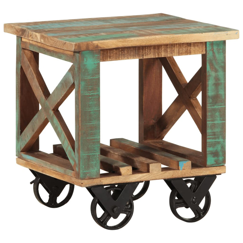 Side Table with Wheels 40x40x42 cm Solid Wood Reclaimed Payday Deals