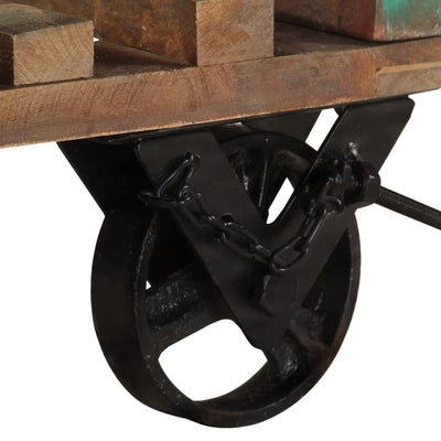 Side Table with Wheels 40x40x42 cm Solid Wood Reclaimed Payday Deals