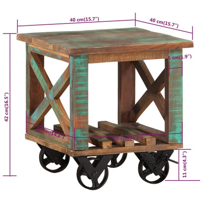 Side Table with Wheels 40x40x42 cm Solid Wood Reclaimed Payday Deals