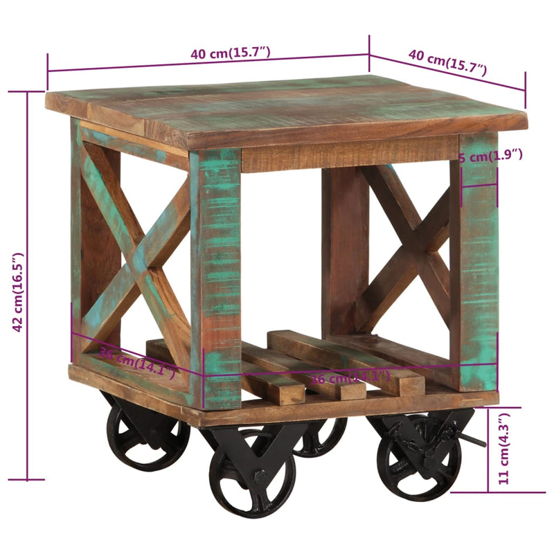 Side Table with Wheels 40x40x42 cm Solid Wood Reclaimed Payday Deals