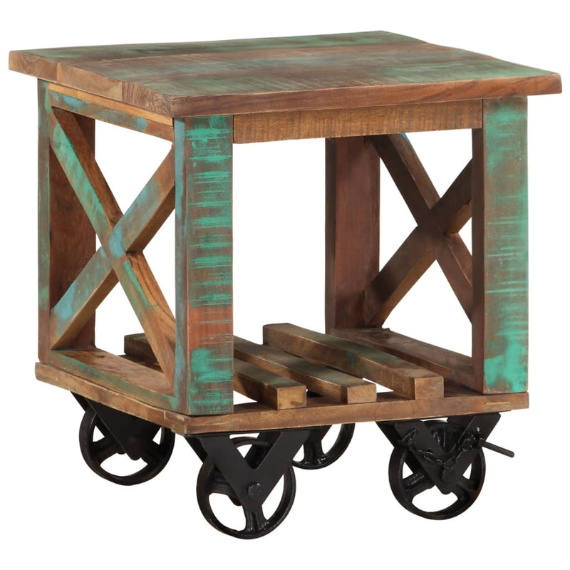 Side Table with Wheels 40x40x42 cm Solid Wood Reclaimed Payday Deals