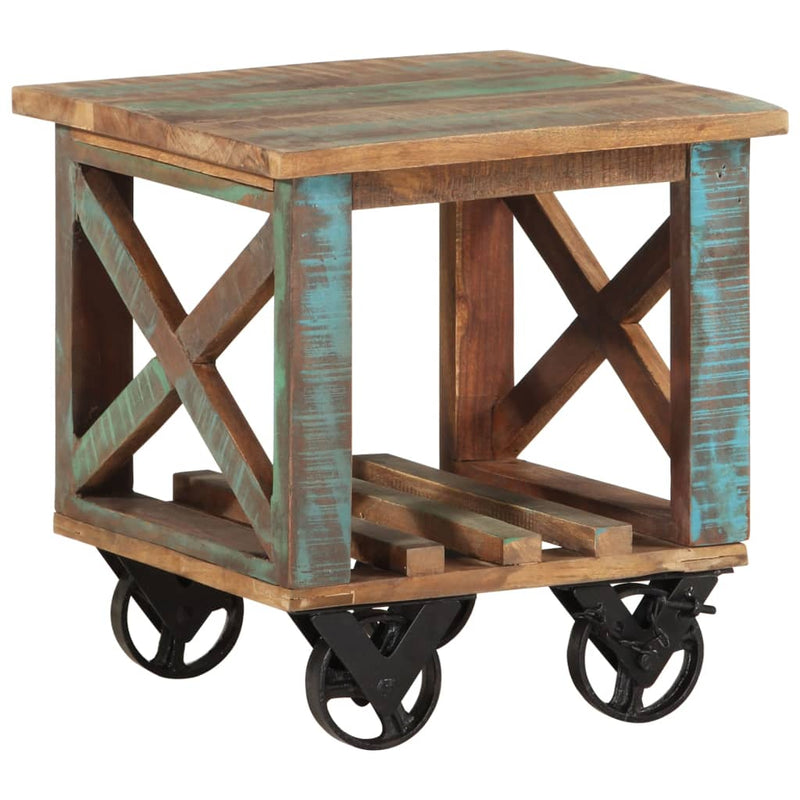 Side Table with Wheels 40x40x42 cm Solid Wood Reclaimed Payday Deals