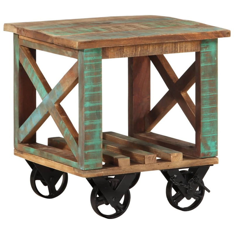 Side Table with Wheels 40x40x42 cm Solid Wood Reclaimed Payday Deals