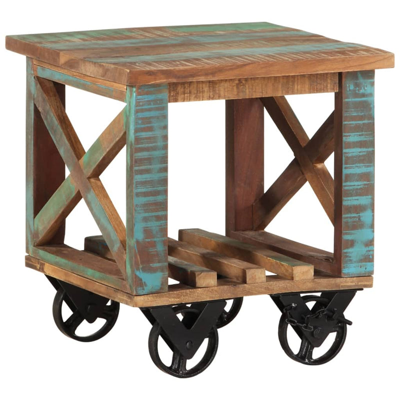 Side Table with Wheels 40x40x42 cm Solid Wood Reclaimed Payday Deals