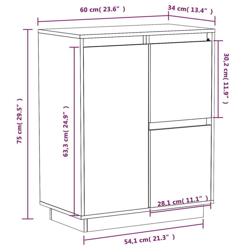 Sideboard 60x34x75 cm Solid Wood Pine Payday Deals