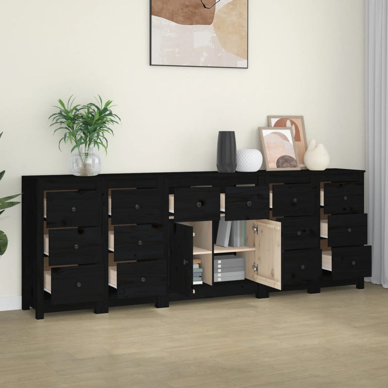 Sideboard Black 230x35x80 cm Solid Wood Pine Payday Deals