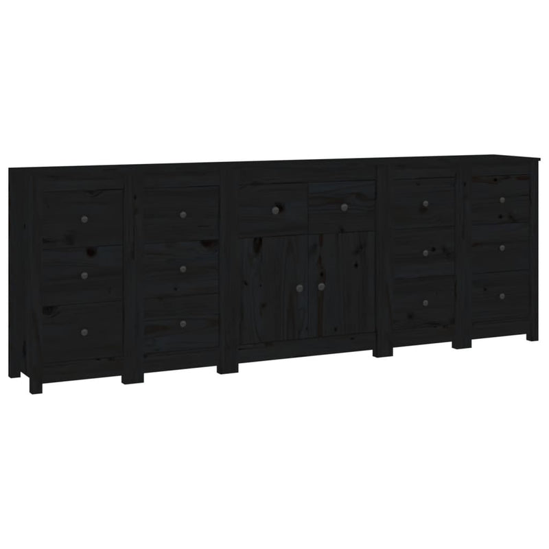 Sideboard Black 230x35x80 cm Solid Wood Pine Payday Deals