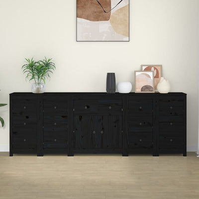 Sideboard Black 230x35x80 cm Solid Wood Pine Payday Deals
