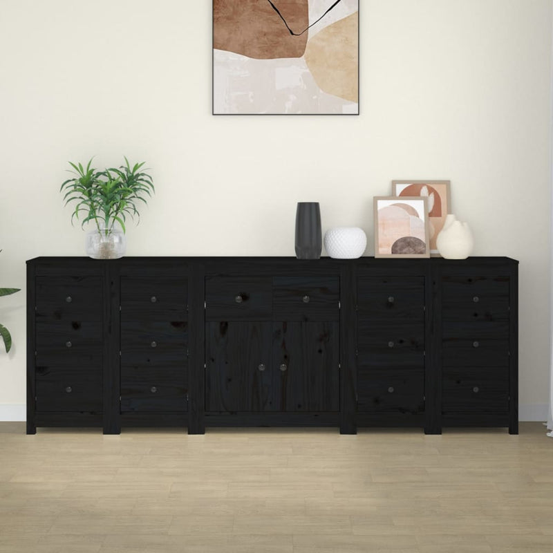Sideboard Black 230x35x80 cm Solid Wood Pine Payday Deals